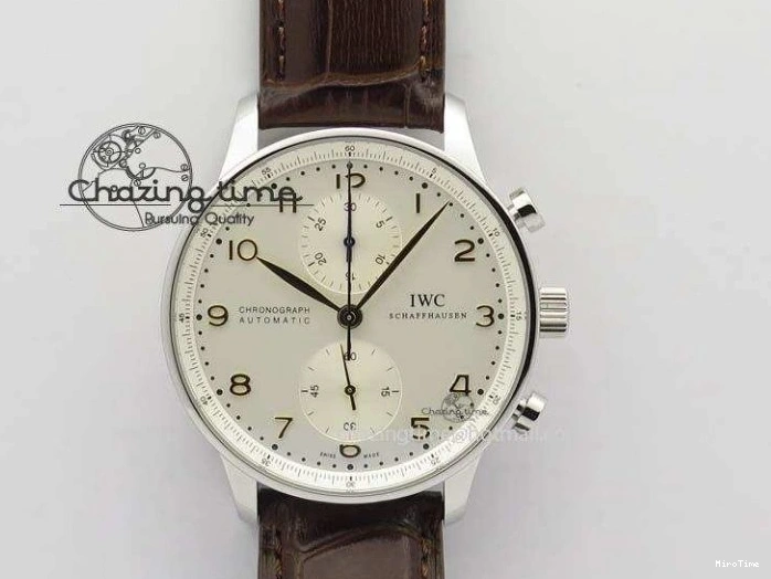 MIROTIME 1219 ModernLook Portuguese IW371445 ZF 1:1 Best Edition SS White Dial Gold Markers On Brown Leather Strap A79350 V 7269